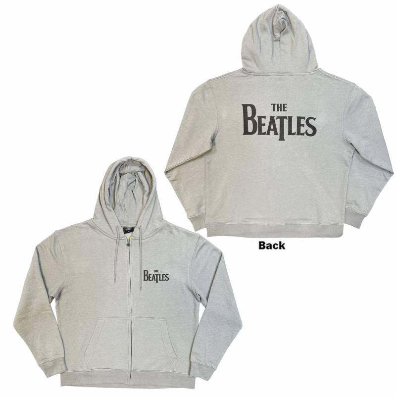 【予約商品】THE BEATLES Unisex Zipped Hoodie: Drop T Logo (Grey) (Back Print)