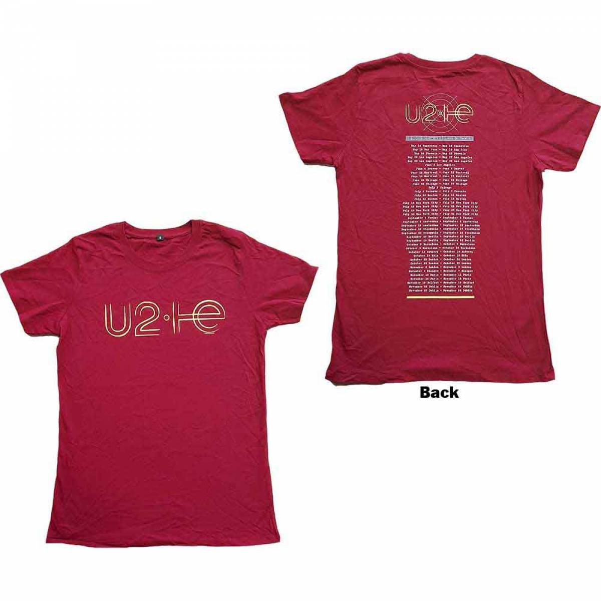 【予約商品】U2 バンドTシャツ ユニセックス: I+E 2015 Tour Dates (Maroon Red) (Back Print & Ex-Tour) - MAROON RED