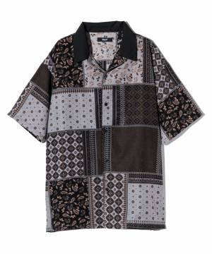 【予約商品】glamb (グラム)GB0224/SH08 : Patchwork Scarf Shirt / パッチワークスカーフシャツ - Black