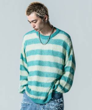 【予約商品】glamb(グラム)GB0324/KNT06 : Mesh Border Knit / メッシュボーダーニット - Blue