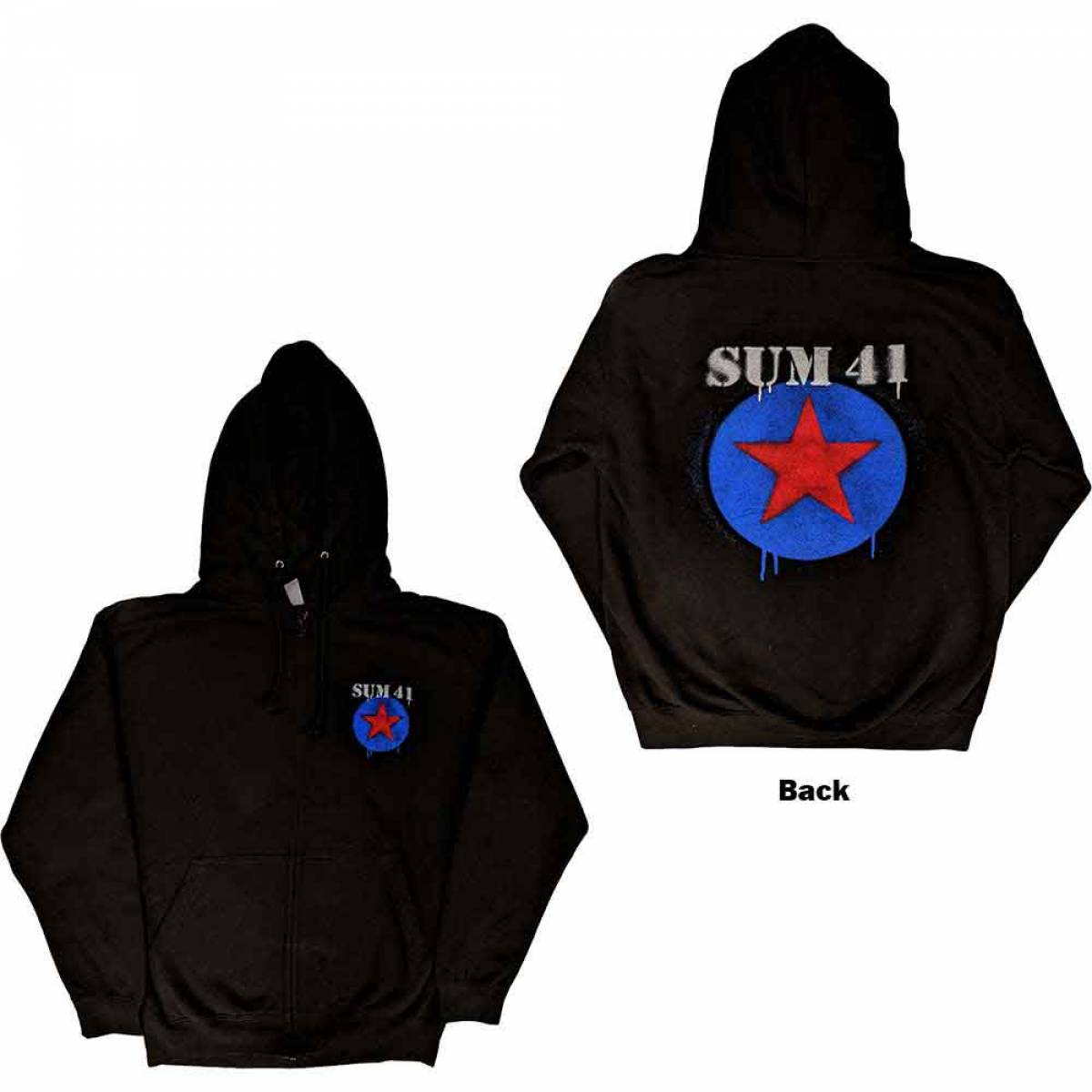 【予約商品】SUM 41 Unisex Zipped Hoodie: Star Logo (Back Print, Ex-Tour) (Medium)