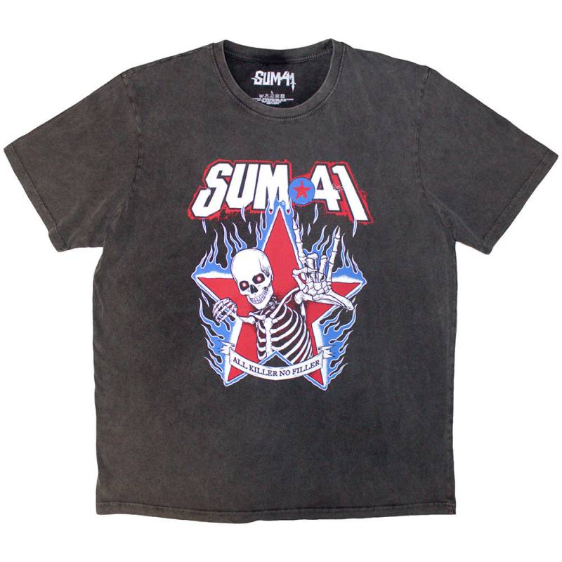 【予約商品】Sum 41 Unisex Stone Wash バンドTシャツ: All Killer No Filler Skeleton (Charcoal Grey)