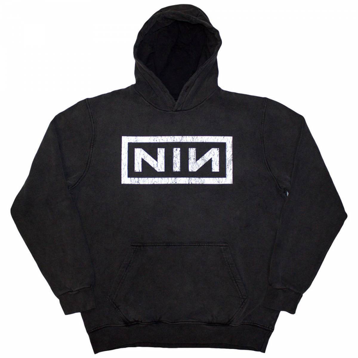 【予約商品】NINE INCH NAILS Unisex Stone Wash Pullover Hoodie: Classic Logo (Charcoal Grey) (Wash Collection) - CHARCOAL GREY