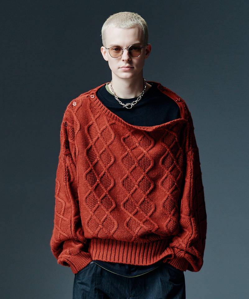 【予約商品】glamb(グラム) Double Head Pullover Knit / ダブルヘッドプルオーバーニット - Red