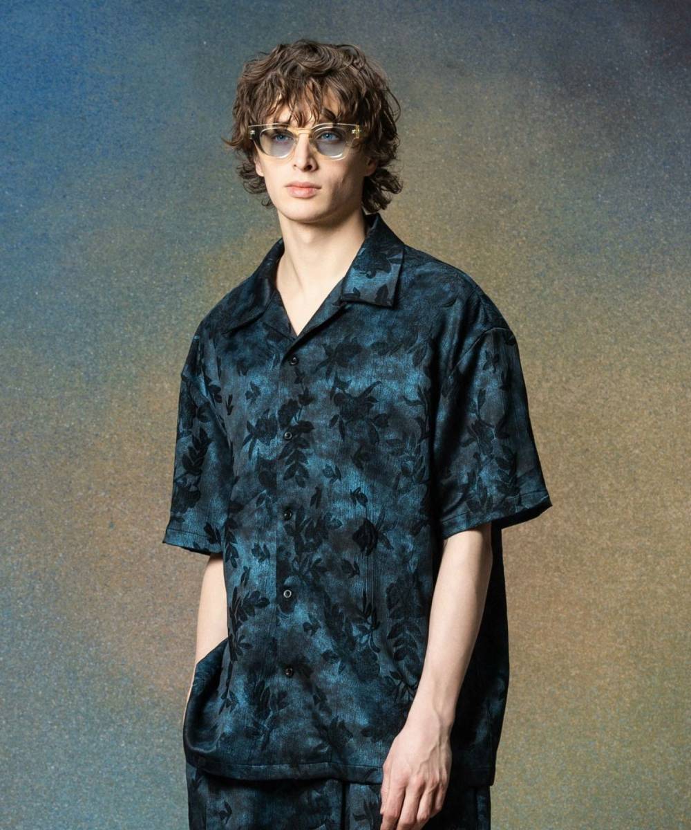 glamb(グラム)GB0225/SH05 : Glitter Botanic Aloha Shirt - Blue