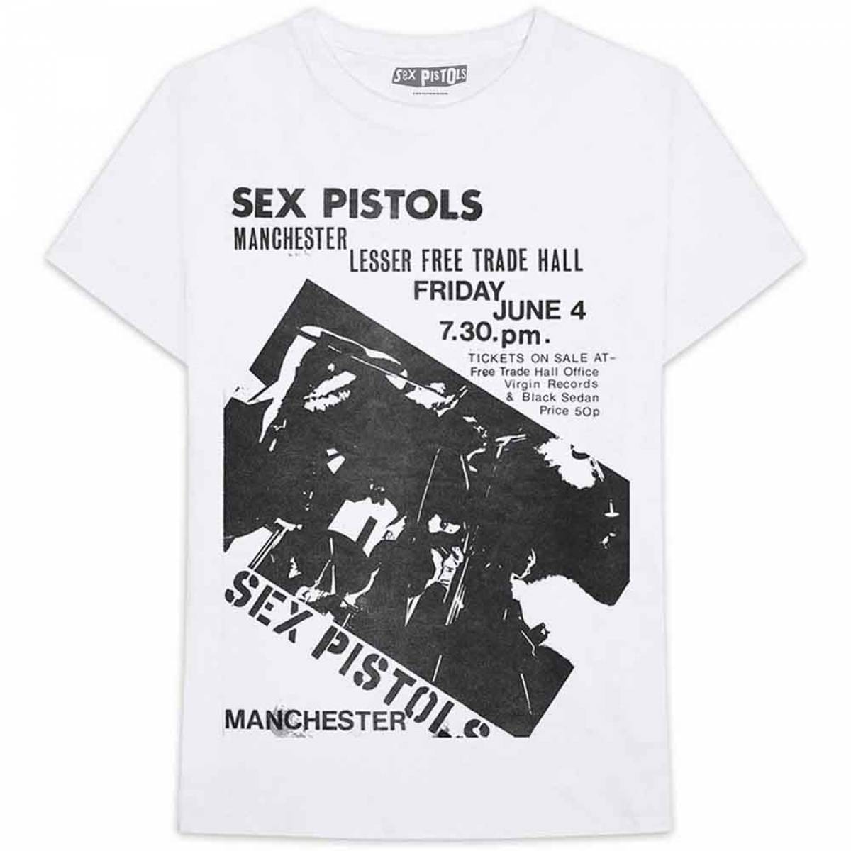 【予約商品】THE SEX PISTOLS バンドTシャツ ユニセックス: Manchester Flyer (White) - WHITE