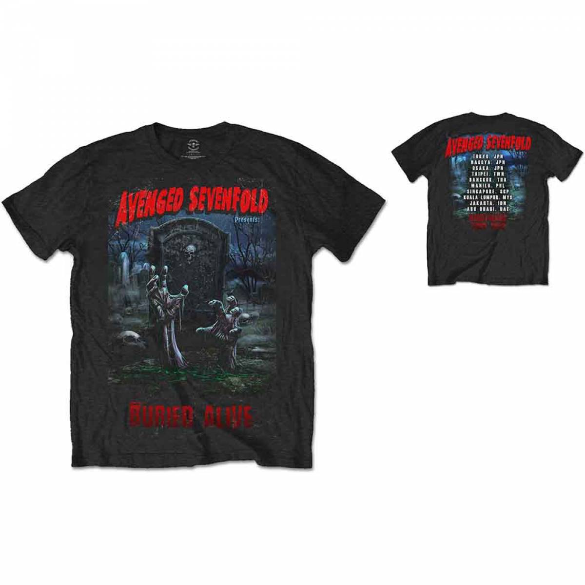 【予約商品】AVENGED SEVENFOLD バンドTシャツ ユニセックス: Buried Alive Tour 2012 (Black) (Back Print) - BLACK